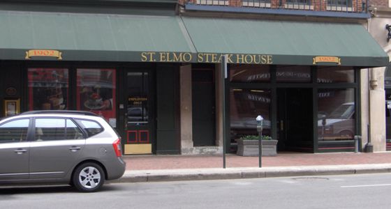 Street view of the St. Elmo Steak House restaurant entrance.