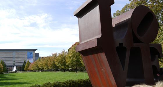 The Love sculpture, made of steel by Robert Indiana, in the Indianapolis Museum of Art garden.